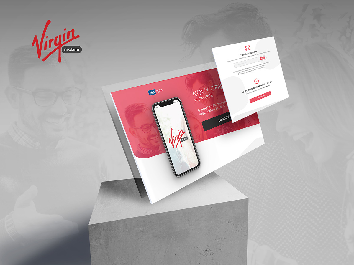 Projekt graficzny landing page Virgin Mobile dla marki Simapka.