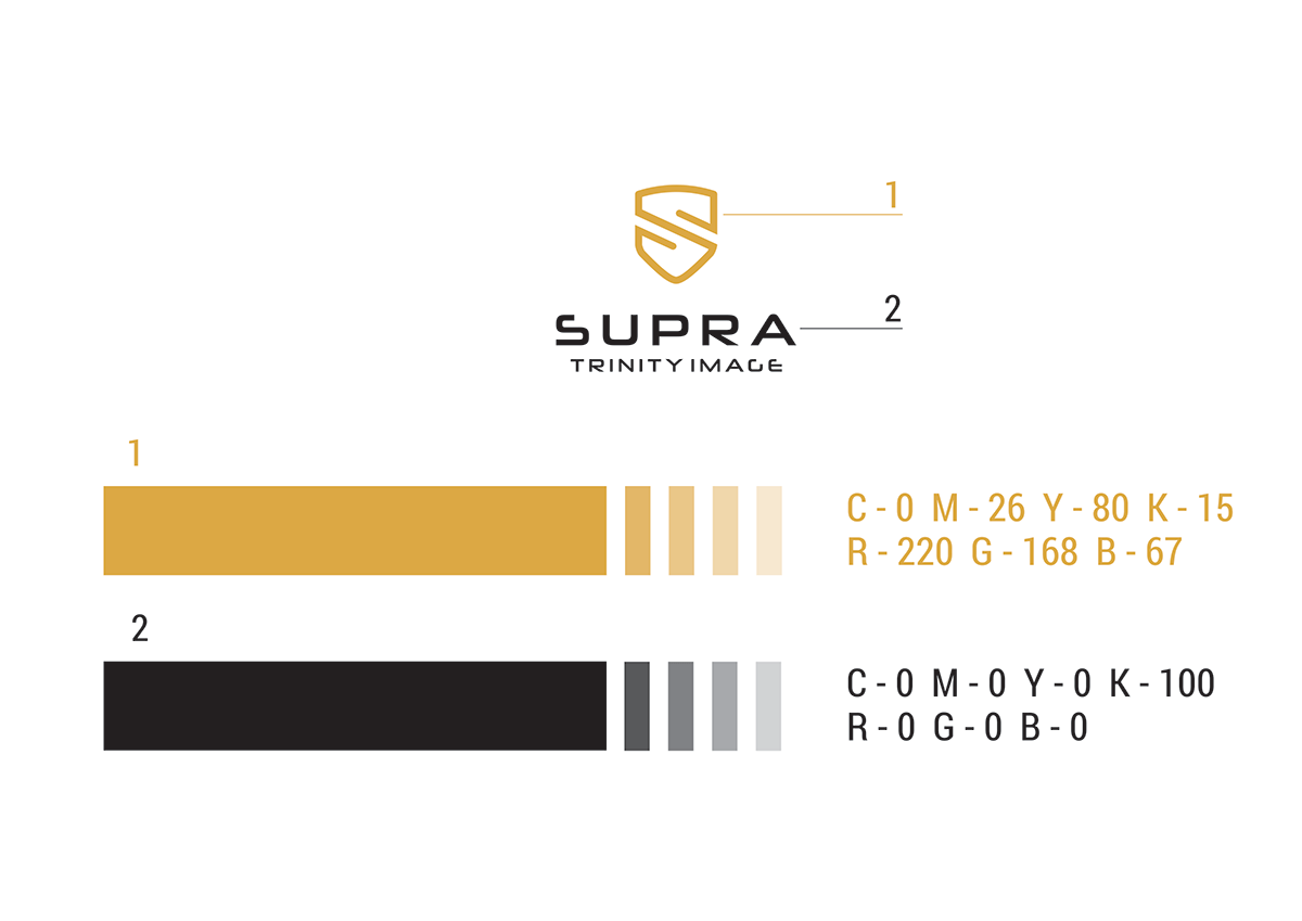 Identyfikacja wizualna dla firmy Supra Trinity Image. Kolorystyka logo STI.